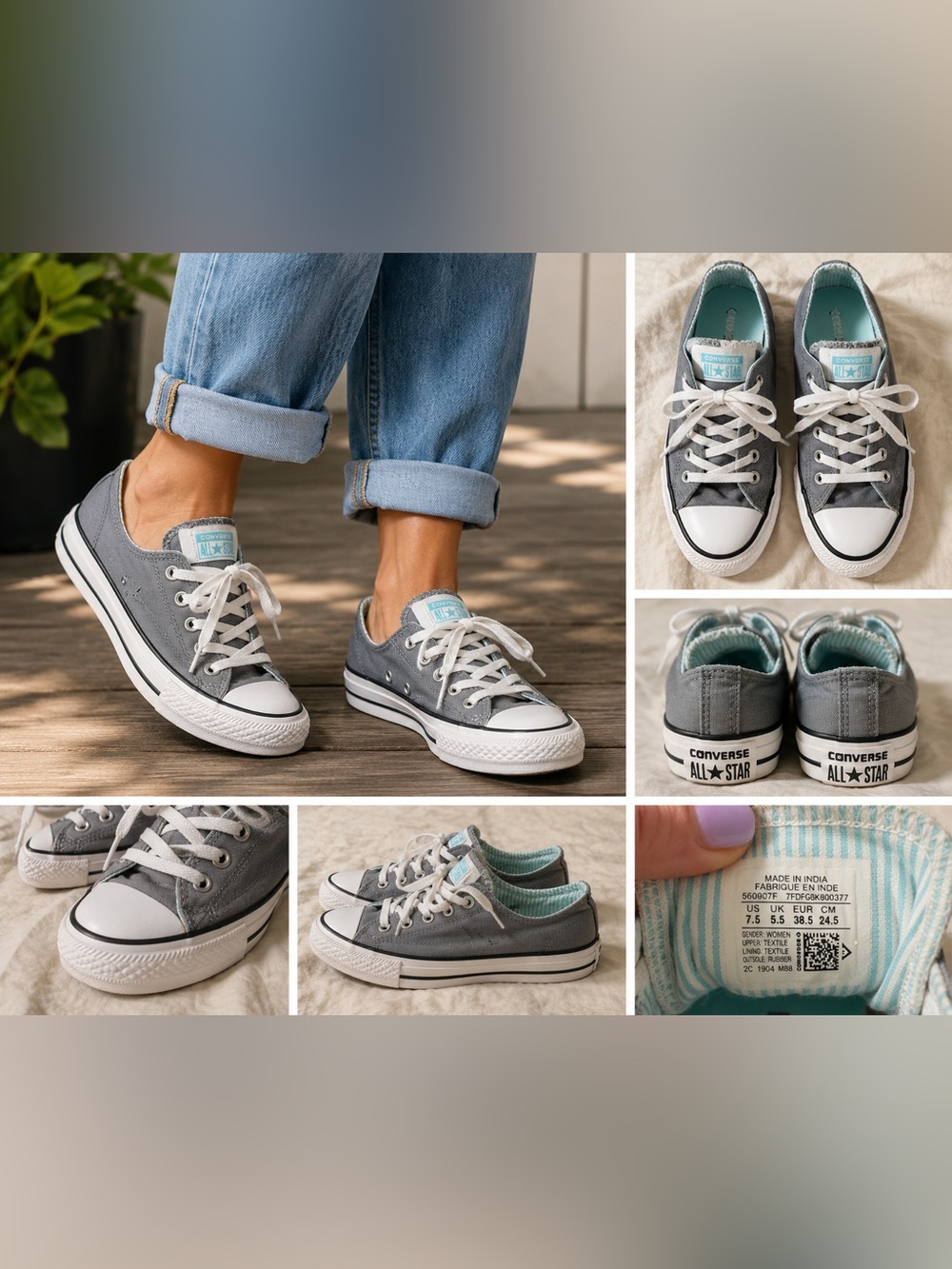 Converse Chuck Taylor Double Tongue Gray Low Top Sneakers W Size 8 EUC